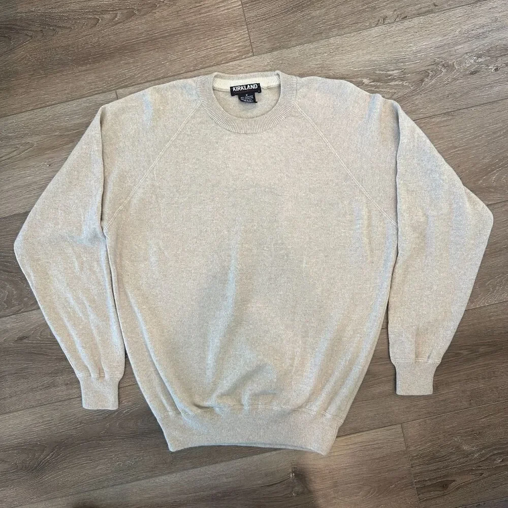 100% Cashmere Crewneck Sweater Oatmeal Mens Medium